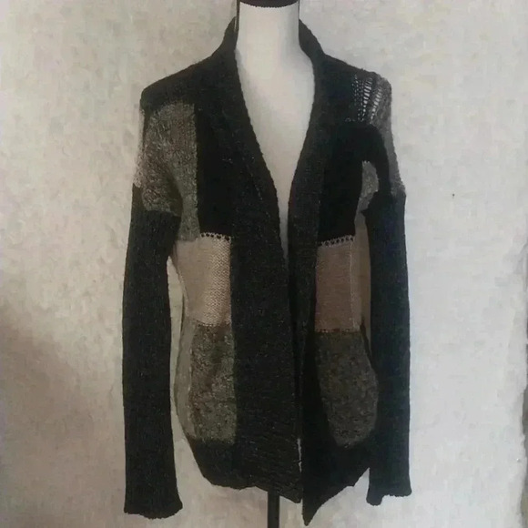 Marystyle Cardigan Sweater Knit Colorblock Italy Large Wool Alpaca Mohair Blend - Picture 1 of 9